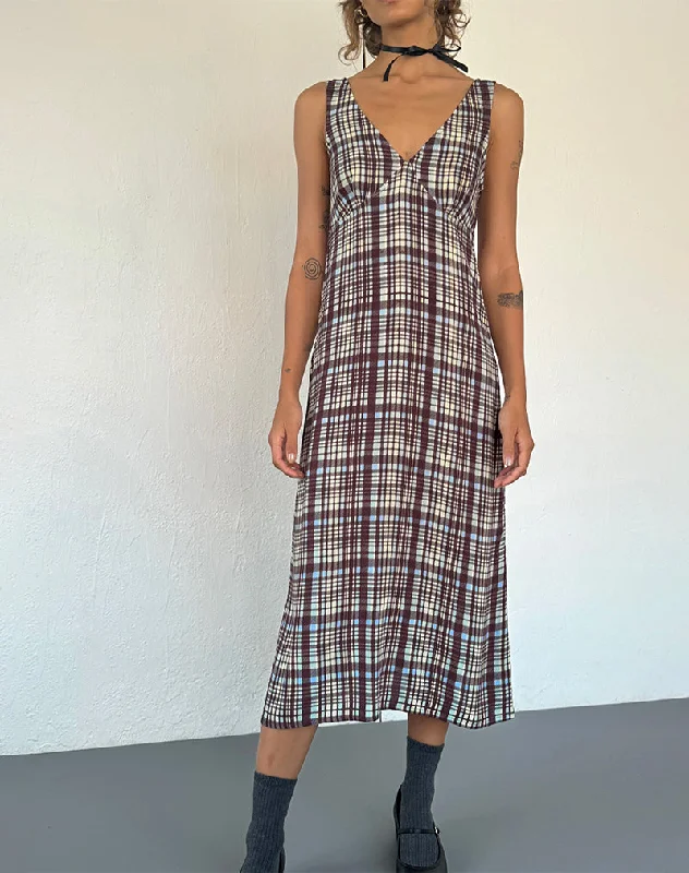 Sports Design Liva Midi Dress in Multi Check Brown