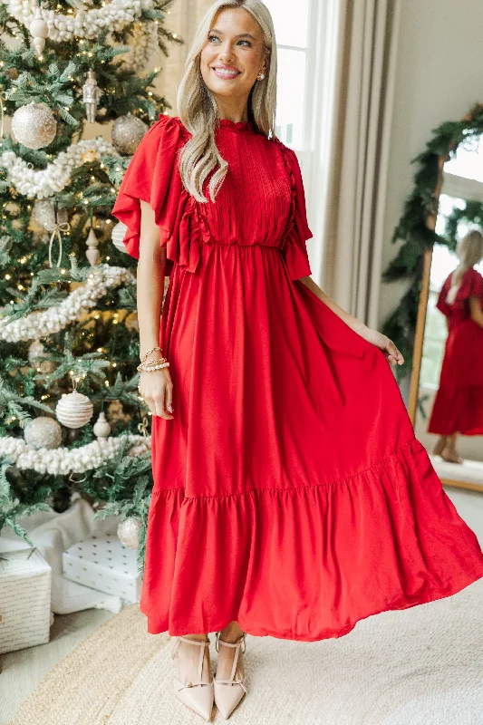Comfortable And Casual All The Good Red Ruffled Midi Dress