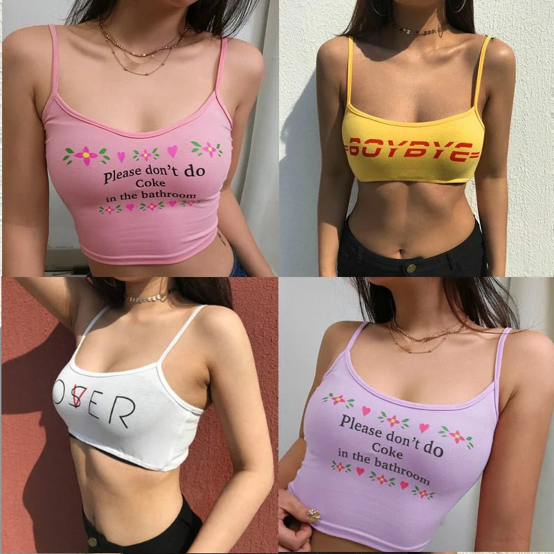 Fresh And Simple 2019 Women Strappy Cotton Letter Print Tank Tops Vest Summer Sexy Short Crop Tops Camis Tees Tops Ladies Fresh And Simple 2019 Women Strappy Cotton Letter Print Tank Tops Vest Summer Sexy Short Crop Tops Camis Tees Tops Ladies