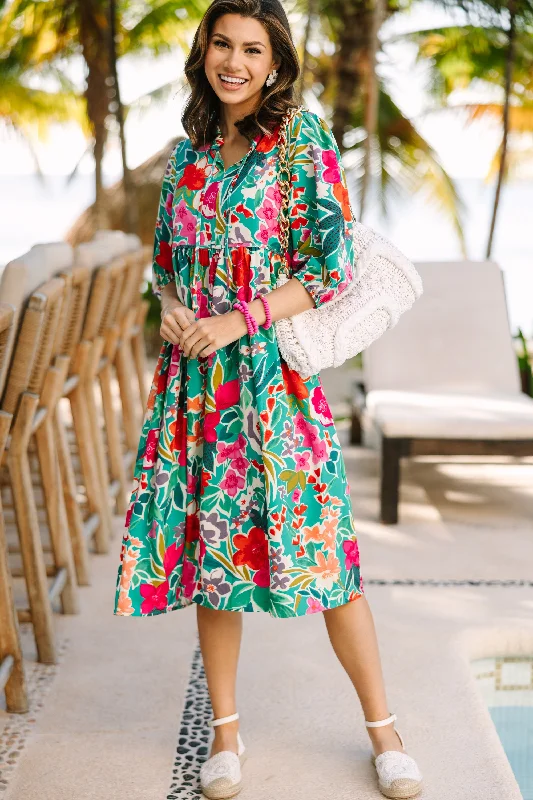 Simple Style Feels Right Green Floral Midi Dress