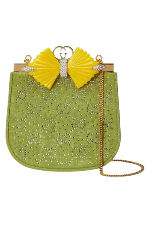 Eye-catching Personality GG Moire Fabric Handbag with Bow and Crystals
