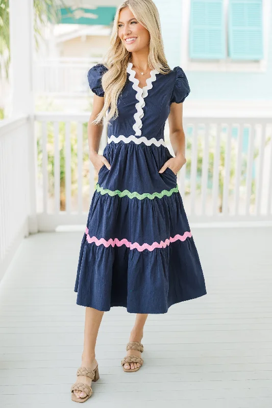 Urban Style Life's A Party Navy Blue Rickrack Midi Dress