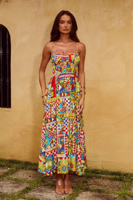 Simple Solid Color KELANI LUXE MIDI DRESS - PHAEDRA PRINT