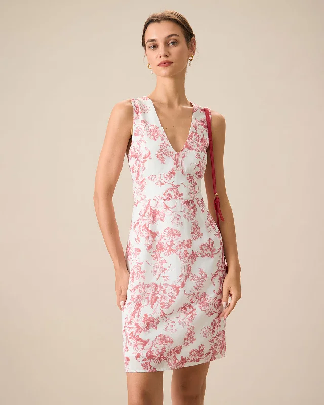 Boutique Recommendation Women's Red V-Neck Sleeveless Floral Mini Dress