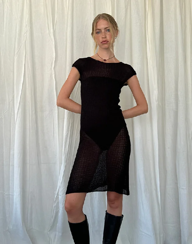Double-sided Wear Adeline Midi Dress in Wide Rib Knit Black