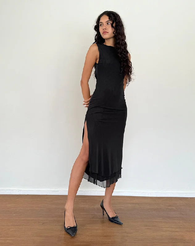 Short Design Lyra Backless Midi Dress in Mesh Black