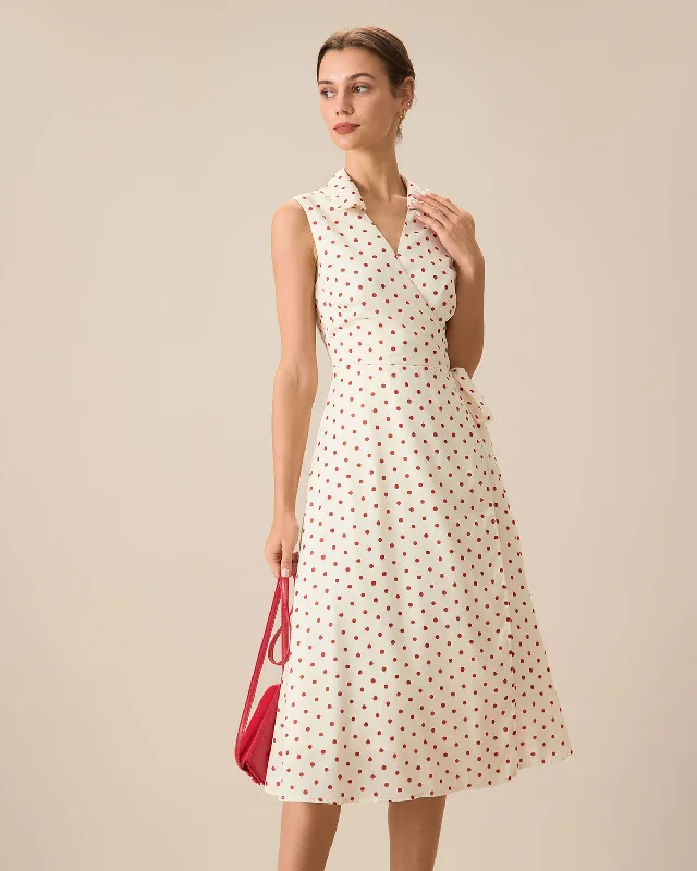 Modern City Women's Beige Poka Dot Wrap Midi Dress