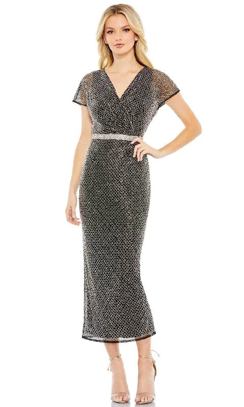 French Style Mac Duggal 93787 - V-Neck Tea Length Cocktail Dress