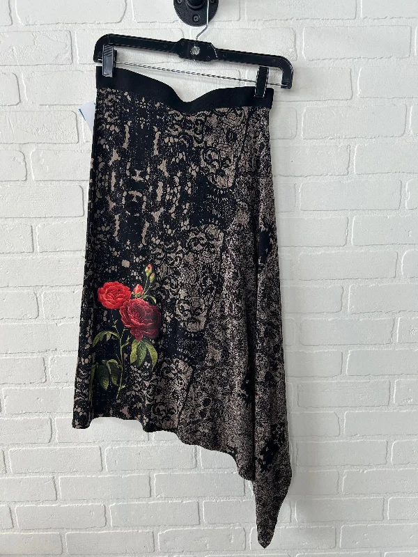 Slightly Flared Design Skirt Midi By Desigual In Black & Brown, Size: 8