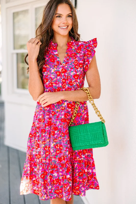 Fashionable Items Make It Your Own Fuchsia Pink Floral Tiered Dress