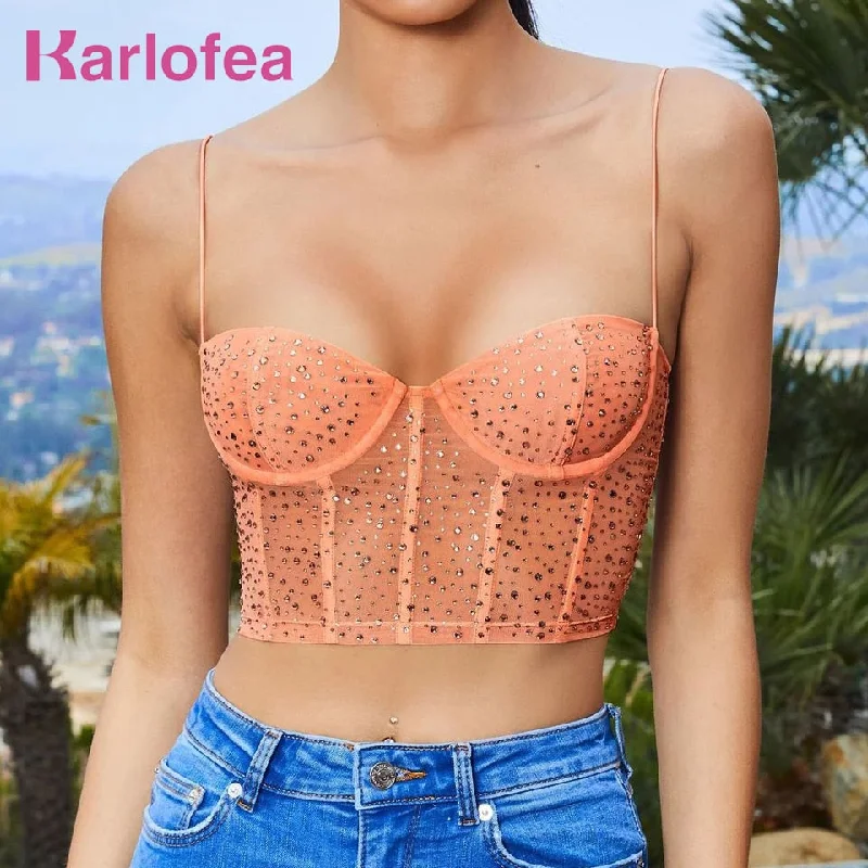 College Style Karlofea Women Sexy See Through Mesh Crop Top Chic Crystal Diamonds Camis Tanks Tops Fashion Outfits New Sleeveless Corset Tees College Style Karlofea Women Sexy See Through Mesh Crop Top Chic Crystal Diamonds Camis Tanks Tops Fashion Outfits New Sleeveless Corset Tees