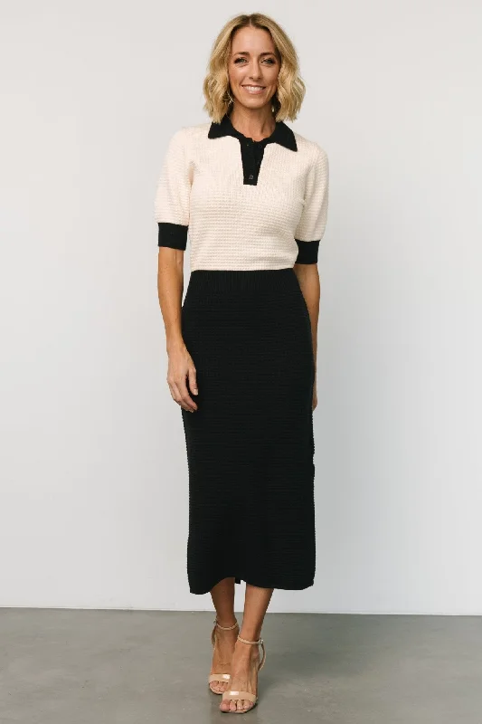 Versatile Items Gwendolyn Collared Midi Dress | Navy + Cream
