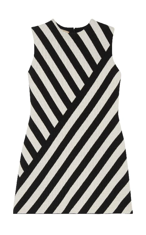 Embroidered Letters Striped Jacquard Sleeveless Dress