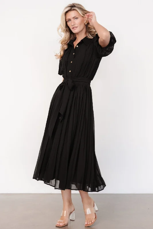 Urban Style Boston Pleated Button Dress | Black