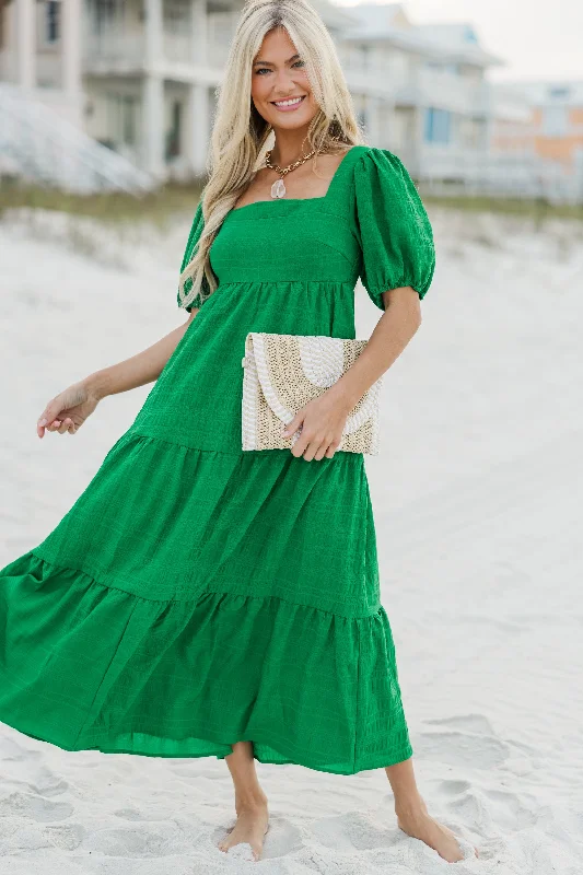 Classic And Versatile Think About It Kelly Green Midi Dress