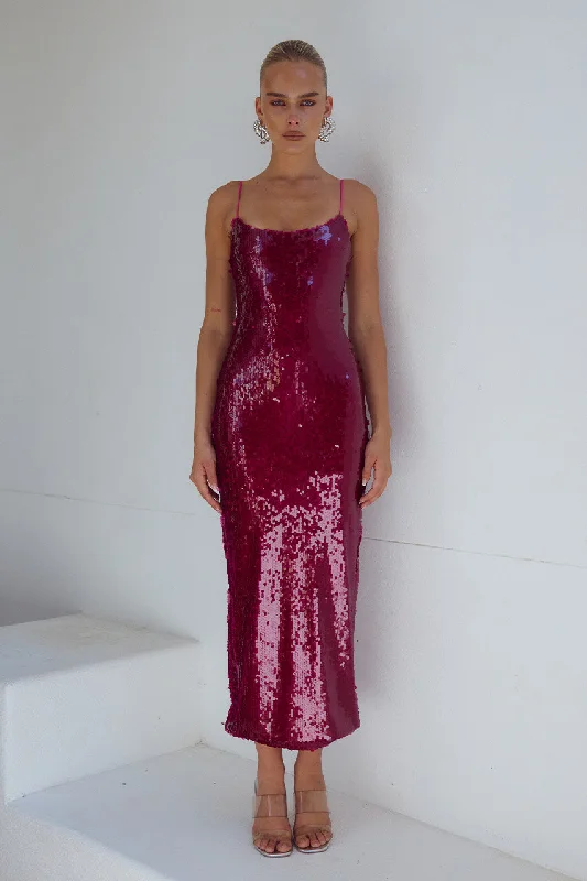 French Style VESINA MIDI DRESS - BERRY