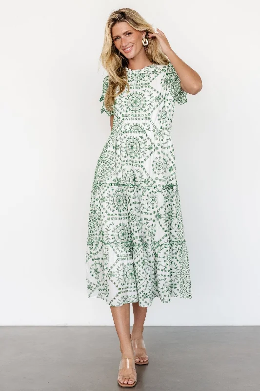 Sexy Fun Mirabel Eyelet Midi Dress | White + Green