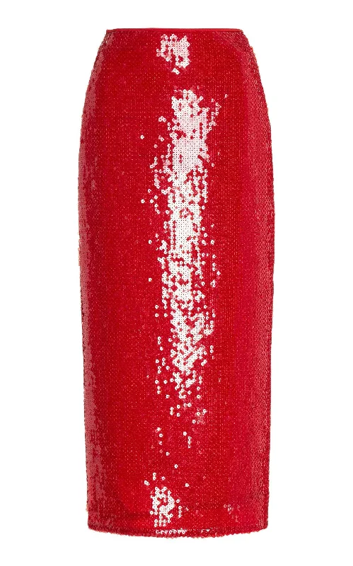 Avant-garde Design Sparkly Sequinned Red Midi Skirt