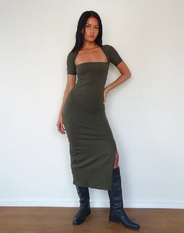 British Fashion Quala Midi Dress in Olive