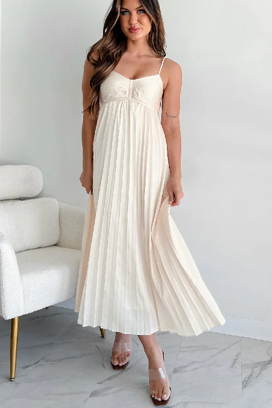 Street Cool Essential Chicness Pleated Satin Dress (Champagne)