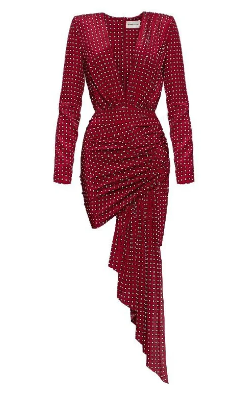 Thin Design Asymmetric Hem Ruched V-neck  Dress