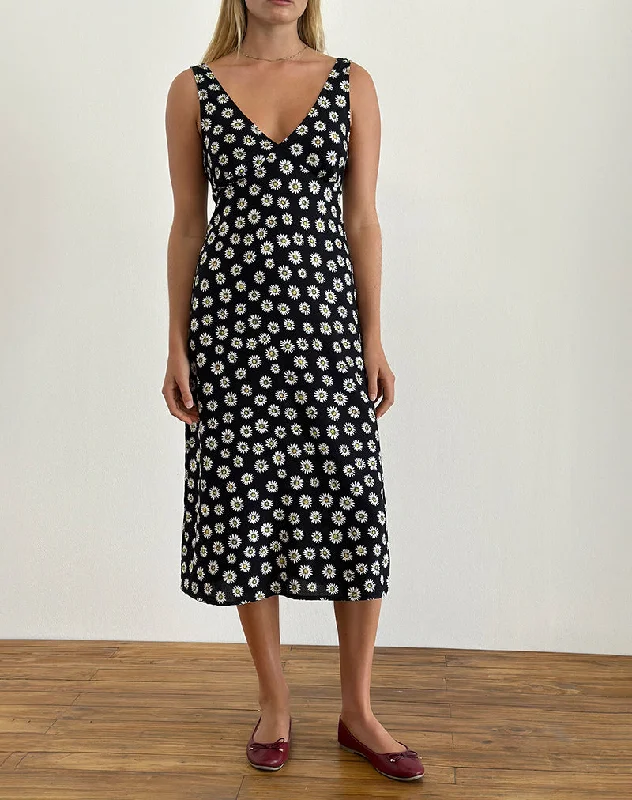 Carefree Style Lisheva Midi Dress in Grunge Daisy Black