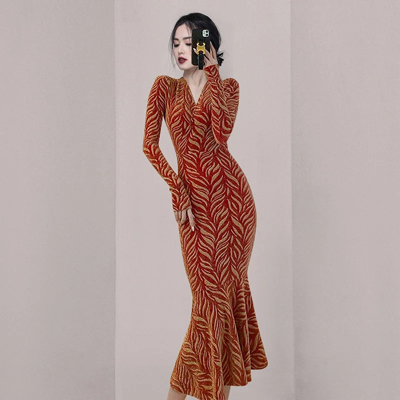 Body Design Luxury Elegant V Neck Long Mermaid Dresses