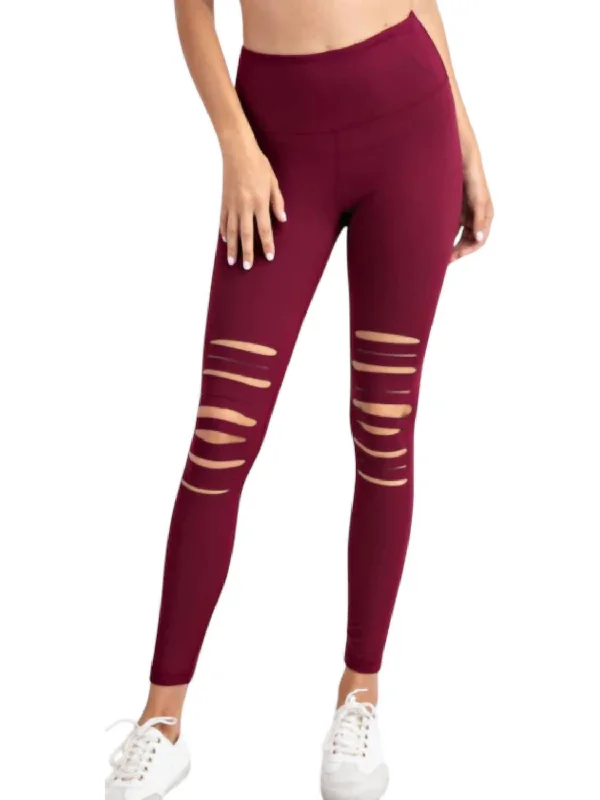 European And American Style Laser Cut Leggings In Burgundy