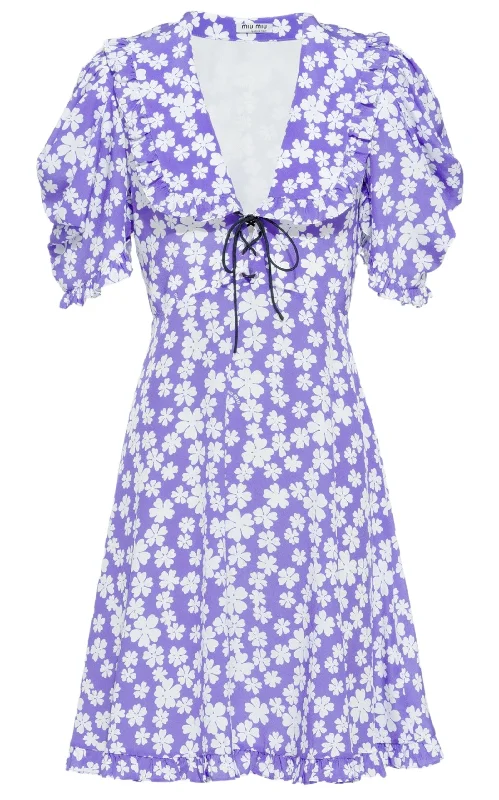 Youthful Marocain Floral Print Silk Dress