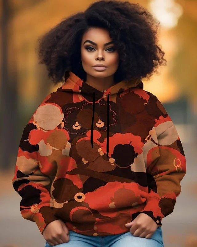 French Style Black Avatar Cartoon Personalized Printed Pocket Women's Hoodie