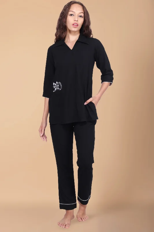 Unique Design Black Cute Cat Night Suit