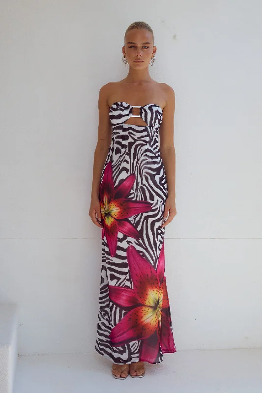 Double-sided Wear ALESSIA MAXI DRESS - ZEBRA FLORAL