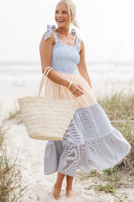 Elegant Temperament Love You Dearly Chambray Blue Colorblock Maxi Dress