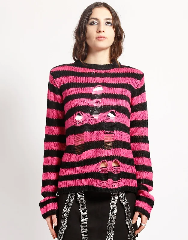 Classic And Versatile RAG STRIPE SWEATER PINK