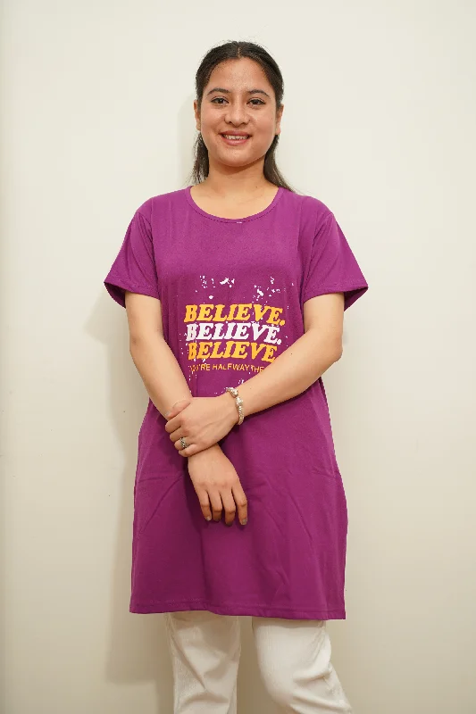 Classic And Versatile Purple Belief Women Cotton T-Shirt