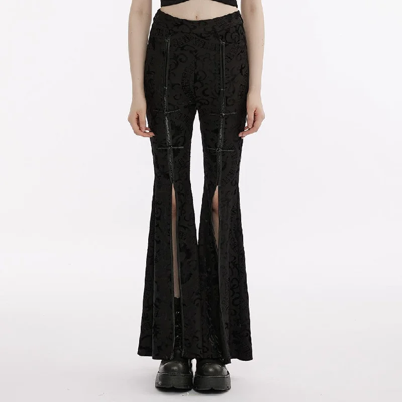 Slim Fit Women's Punk Dragon Printed Frog Split Flared Pants