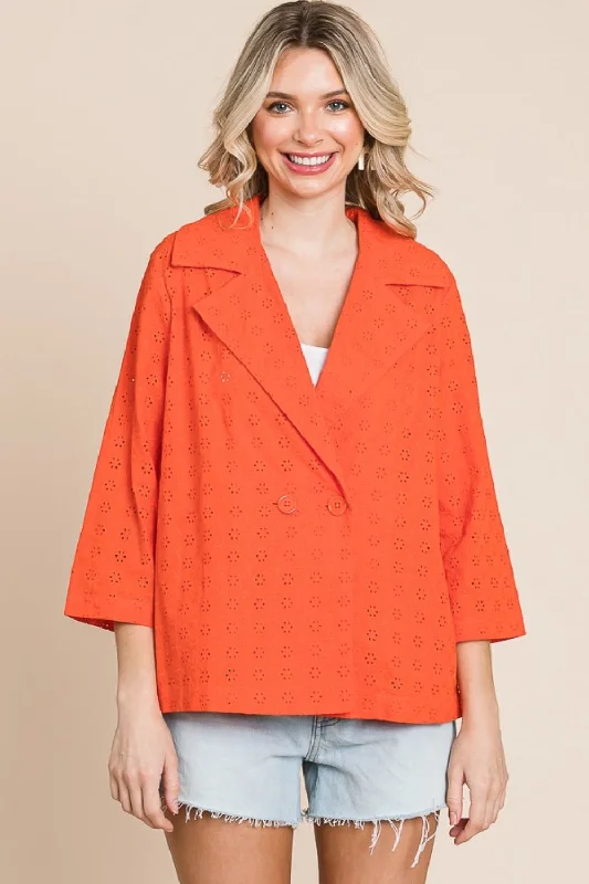 British Style Culture Code Double Breasted Eyelet Jacket with Pockets