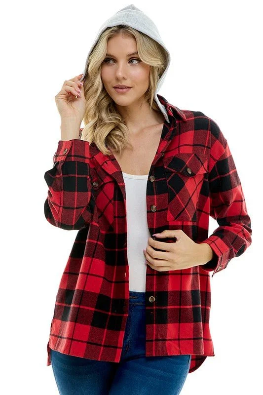 Lively And Youthful Women oversized Plaid Shirt with Hoodies