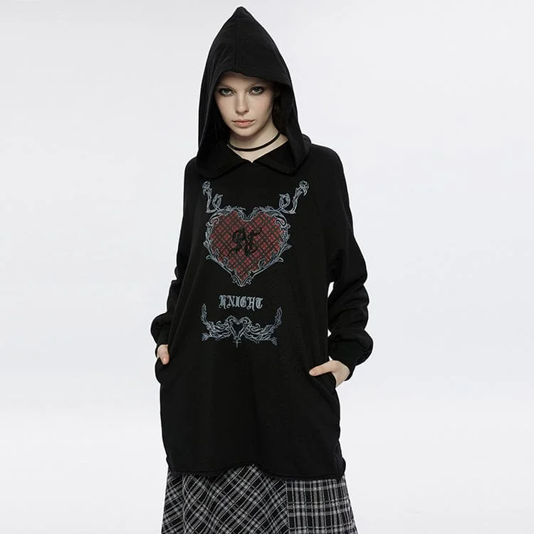 Modern City Women's Grunge Heart Printed Long Hoodies