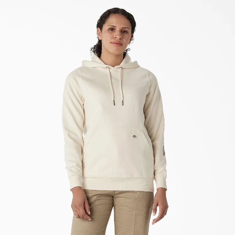 Denim Design Women's Water Repellent Sleeve Logo Hoodie, Antique White
