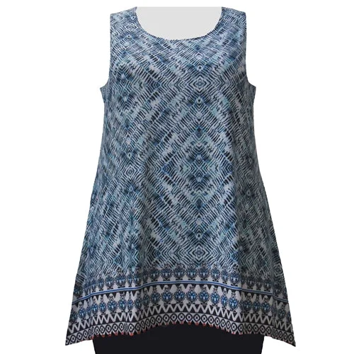 Exquisite Fabrics Blue Optic Border Print Tank Top Women's Plus Size Tank Top