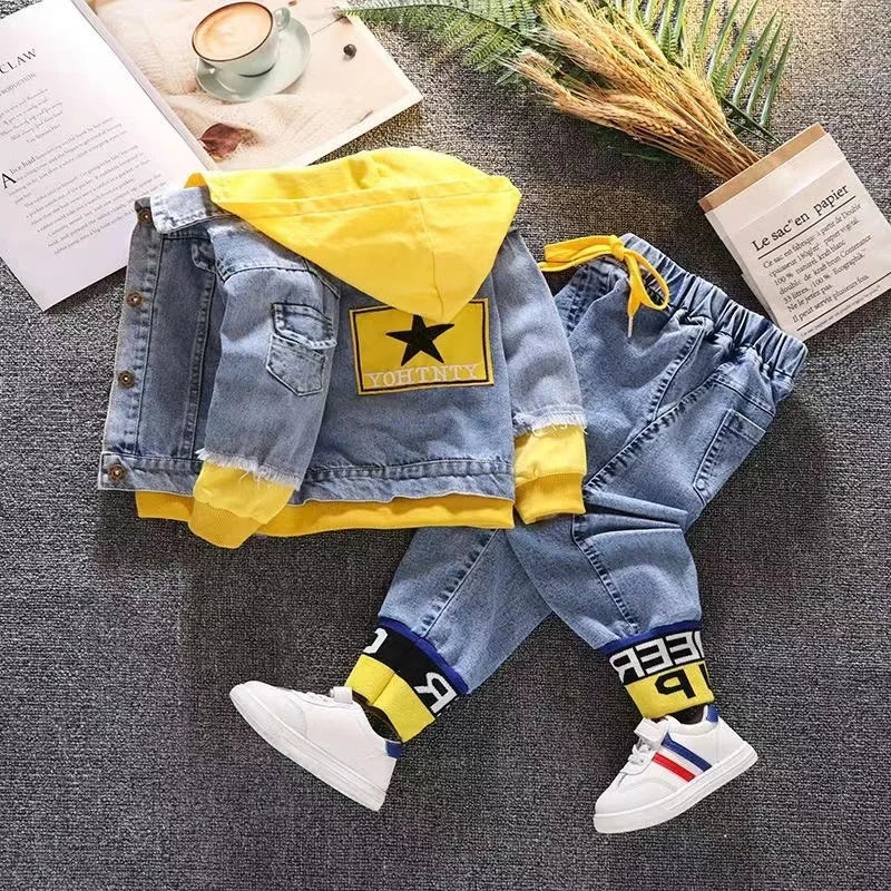 Youthful Street Fashion Spring Autumn Denim For Boys' Set New 2024 Korean Version Jacket Fashion Jeans Handsome Two-Piece Set Youthful Street Fashion Spring Autumn Denim For Boys' Set New 2024 Korean Version Jacket Fashion Jeans Handsome Two-Piece Set
