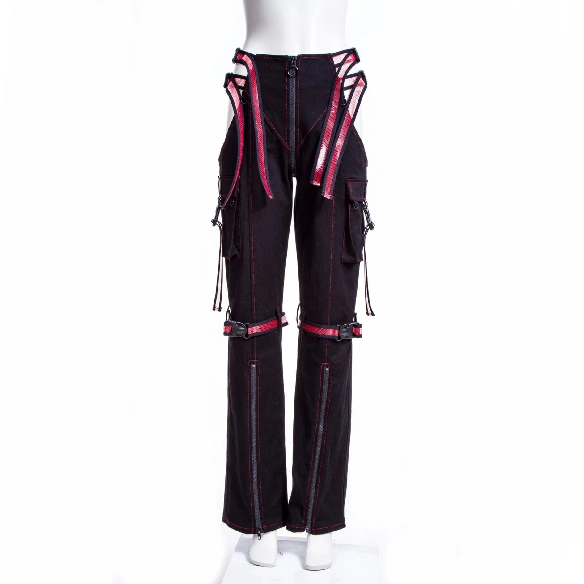 Age-reducing Style Women's Grunge Cutout Straps Pants Red