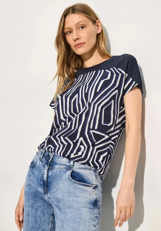 Slim Fit Cecil Contrast Geometric Print T-Shirt, Navy & White
