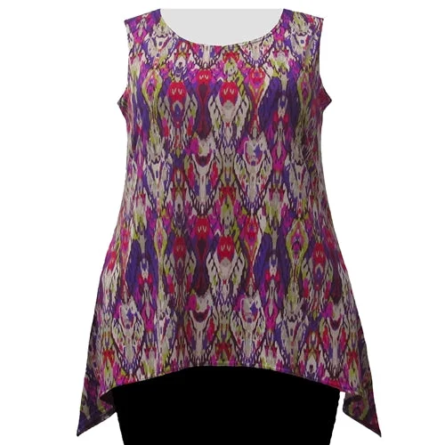 Lively And Youthful Purple Ikat Shark Bite Hem Tank Top Women's Plus Size Tank Top