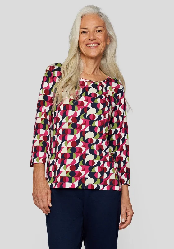 Lively And Youthful Rabe Keyhole Neck Printed Top, Fuchsia Multi