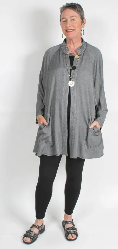 Fresh And Simple Silver Weave Dairi Fashions Mandarin Collar Swing Jacket Sml-3x
