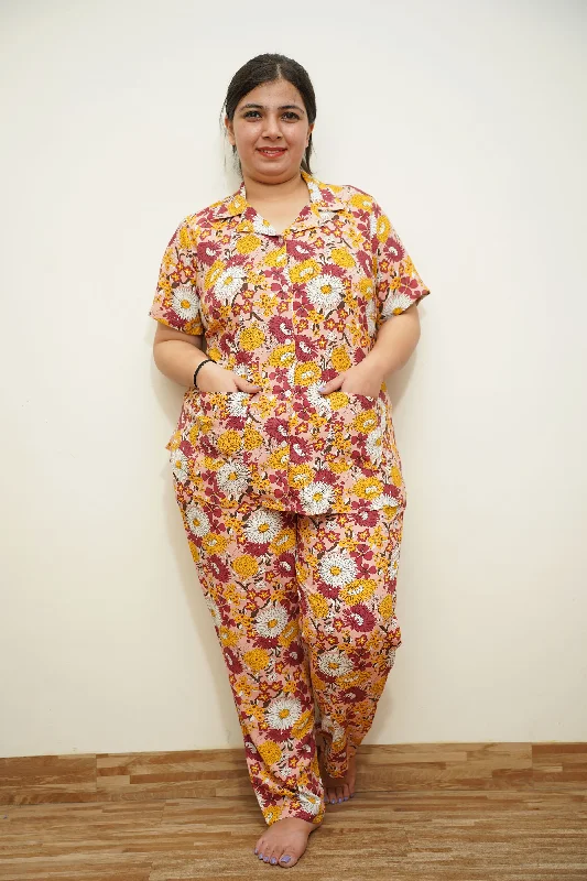 Comfortable And Cold-proof Autumn Blossom Rayon Night Suit