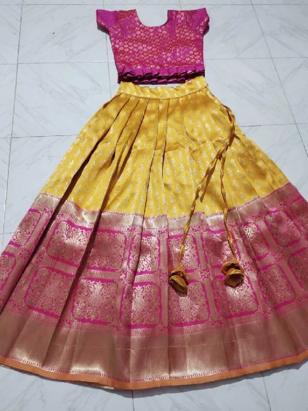Urban Sense Mango Pink Silk Kid's Lehenga Festival Wear Pavadai Sattai