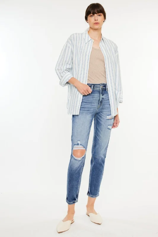 Romantic And Fresh Kancan High Rise Distressed Mom Jeans